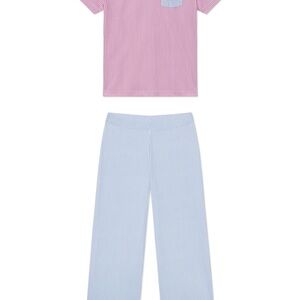 Brooks Brothers X LAKE Women's T-Shirt Pajamas Set in Oxford Fun Stripe